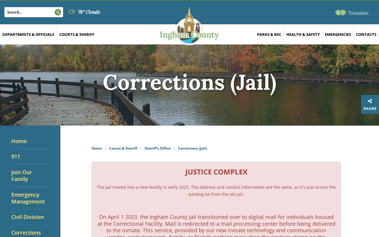 Ingham County Justice Complex release information and inmate locator access
